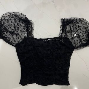 NSR Black Sheer Puff Sleeve Blouse